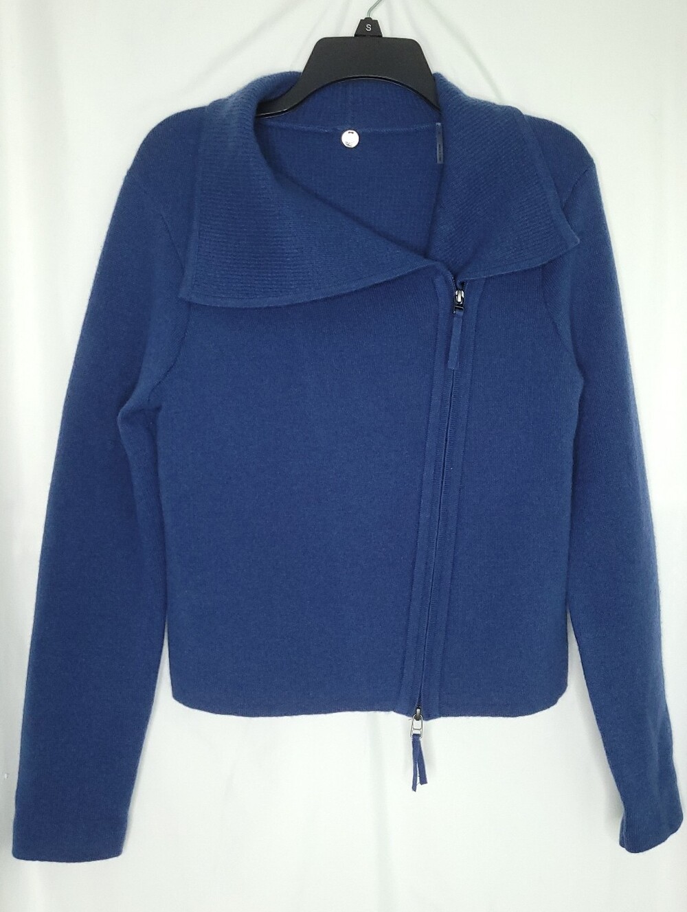 MARGARET O'LEARY St. Bridget Blue Cashmere Asymmetric Zip Moto Jacket MEDIUM